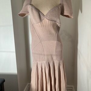 Alexander McQueen Beige Ribbed Midi Dress